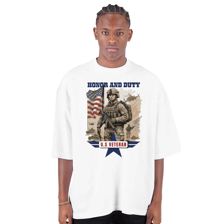 Military Pride Gift Shirt - Men’s Oversized Drop-Shoulder Crewneck - White - T-shirts