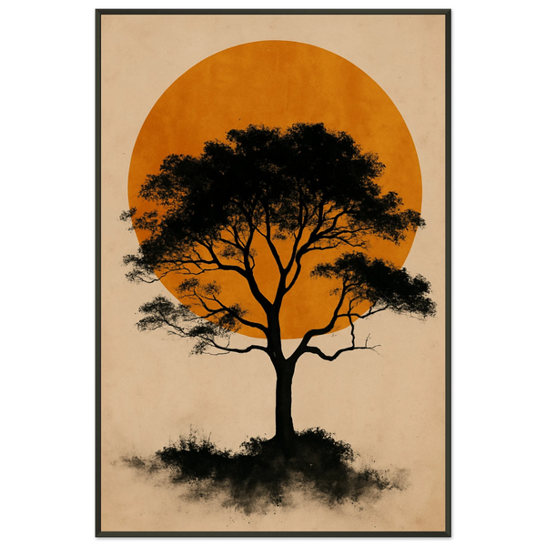 Japanese Sun & Tree – Metal Framed Poster Gift - - Metal Framed Posters