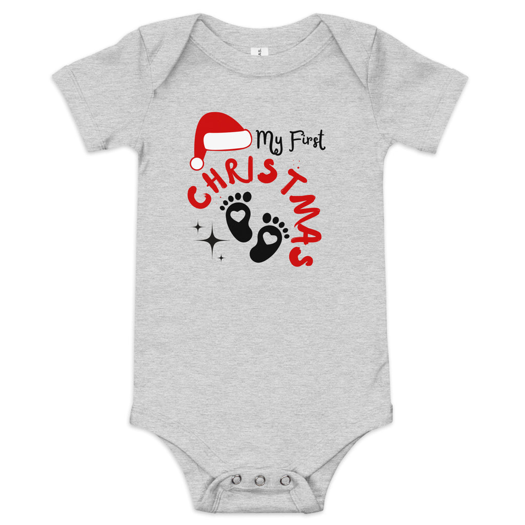 My First Christmas - Baby Onesie - Athletic Heather - Baby Short One Sleeve Piece