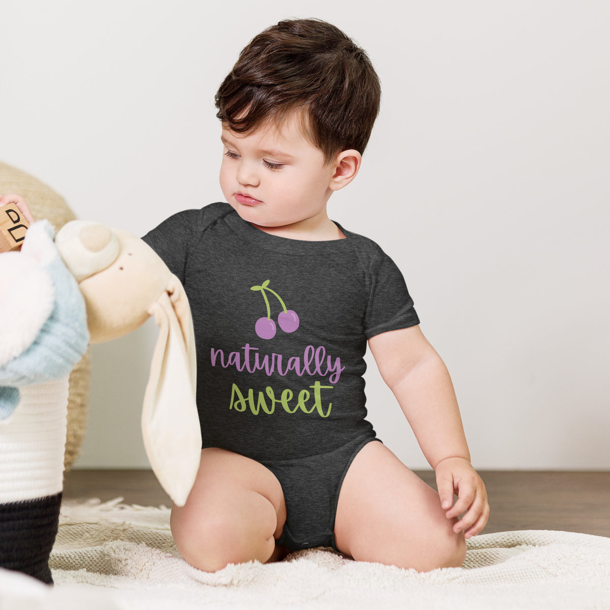 Naturally Sweet Baby Onesie – Cherish Every Moment - Dark Grey Heather -