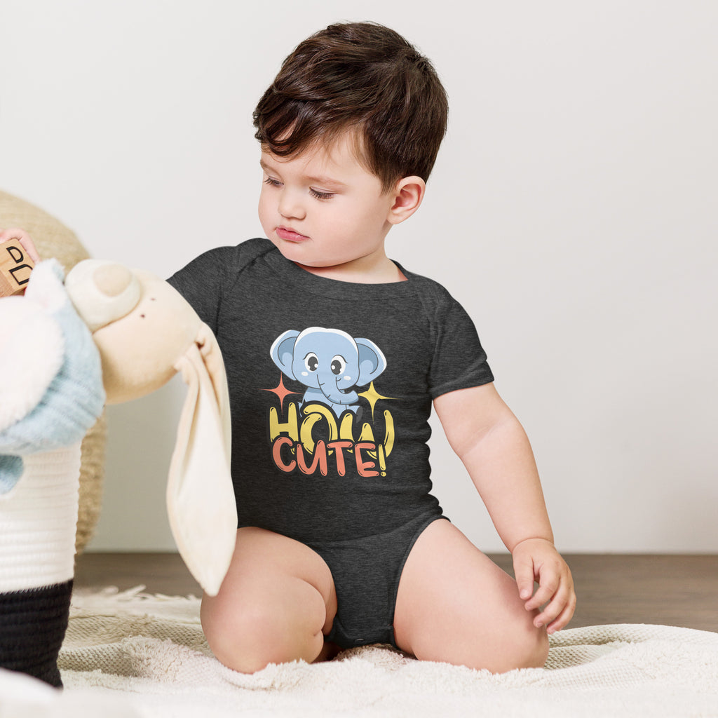 A Dash of Adorable - An Elephant Onesie - Dark Grey Heather - Baby Short One Sleeve Piece