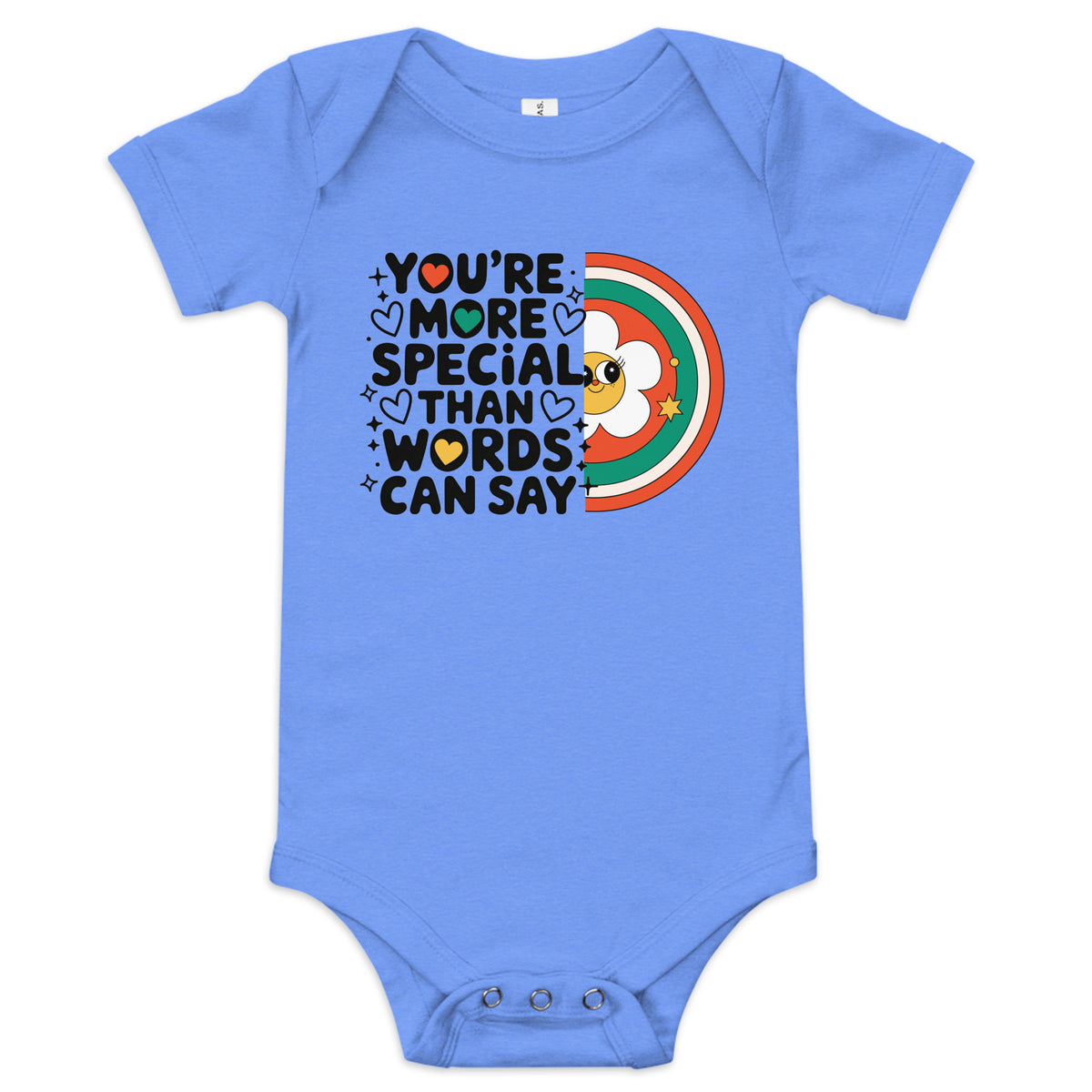 You're More Special Than Words Can Say Baby Bodysuit - Heather Columbia Blue - Baby Short One Sleeve Piece