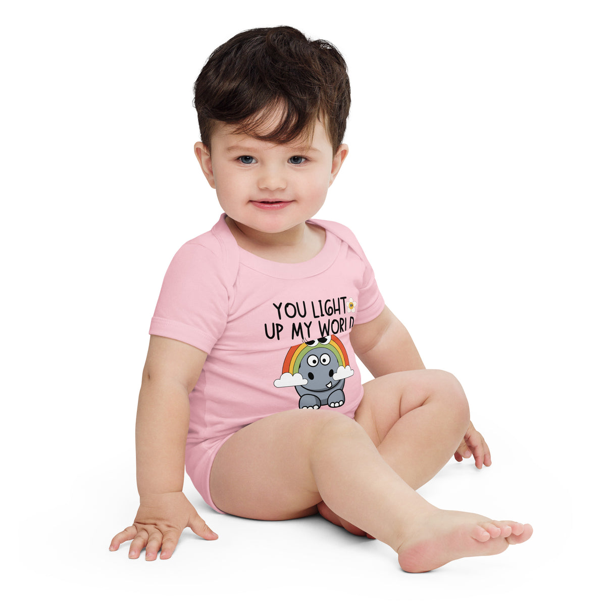 Baby Hippo Rainbow Bodysuit - Light Up Their World - Pink - Baby Short One Sleeve Piece