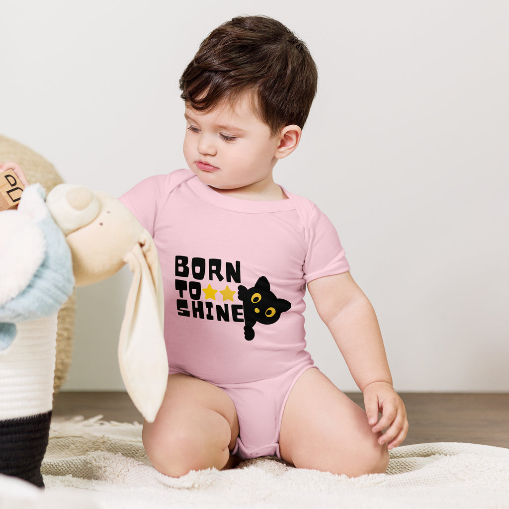 Born to Shine - A Playful Cat Onesie - Pink - Baby Short One Sleeve Piece