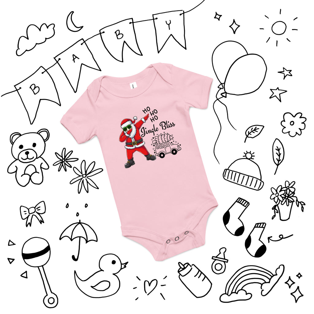 Holiday Vibes - Adorable Santa Dabbing Baby Bodysuit - Pink - Baby Short Sleeve One Piece