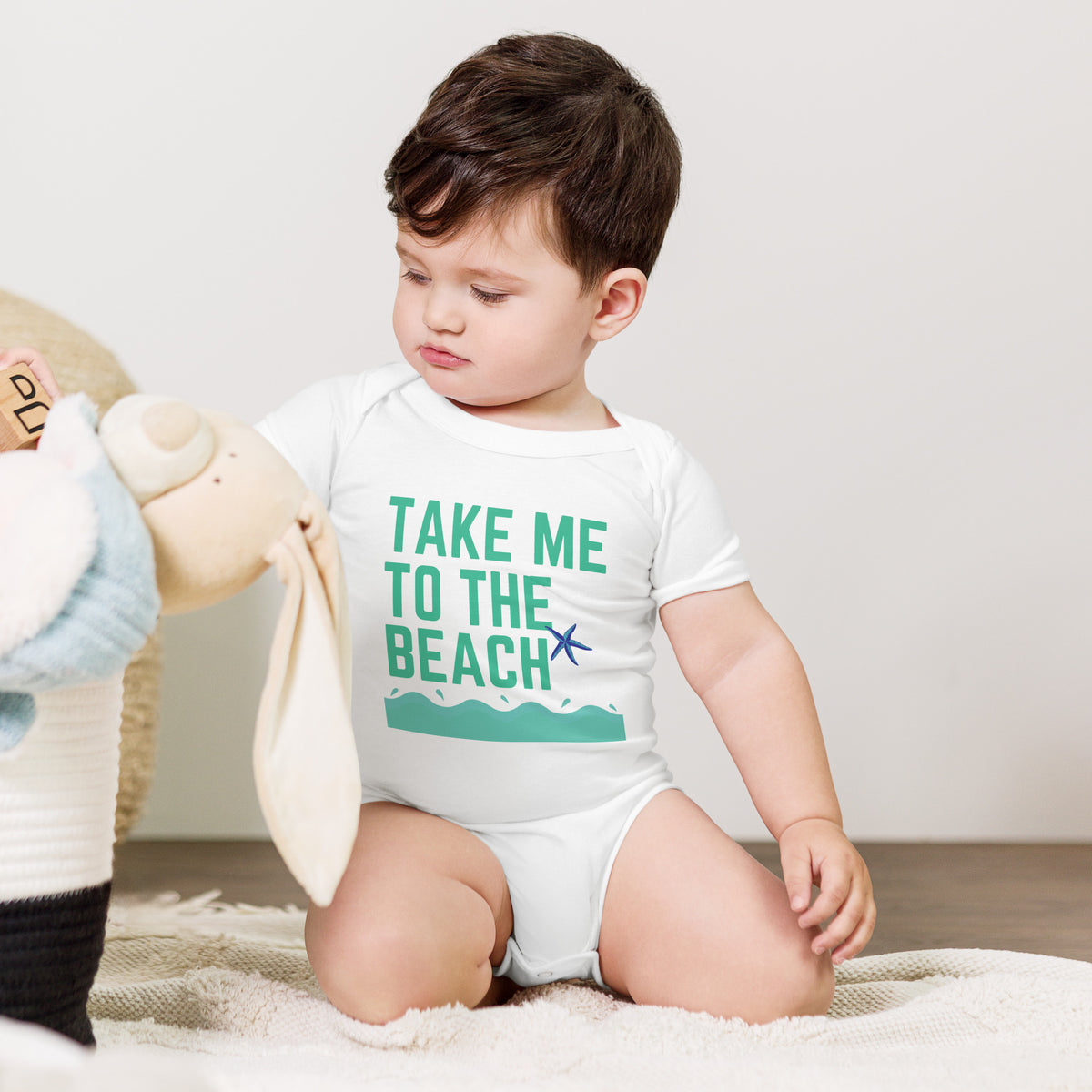 Take Me to the Beach Baby OnePiece – Ocean Vibes for Your Little One - White -