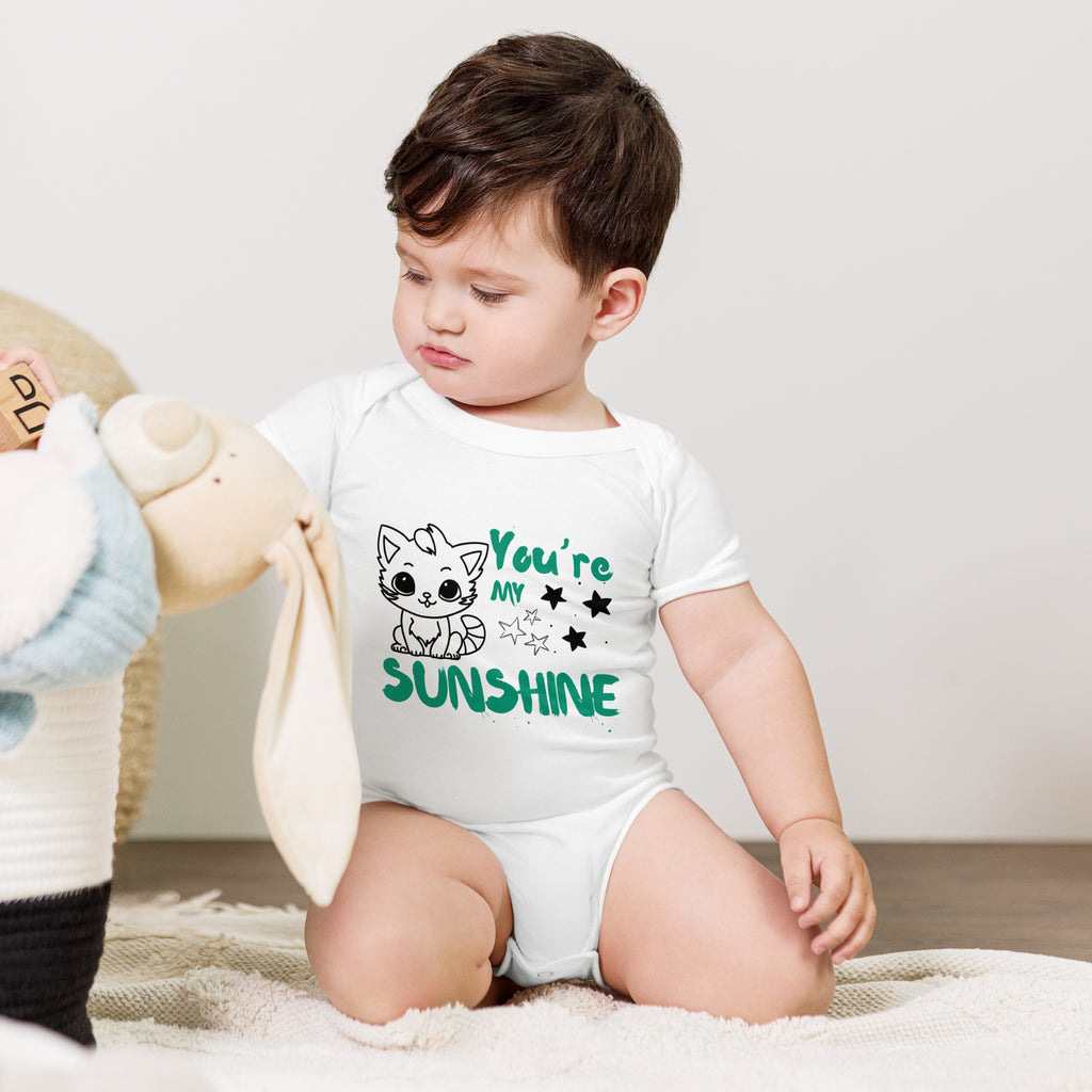 You're My Sunshine Baby Onesie - Kitten Design - White - Baby Short One Sleeve Piece