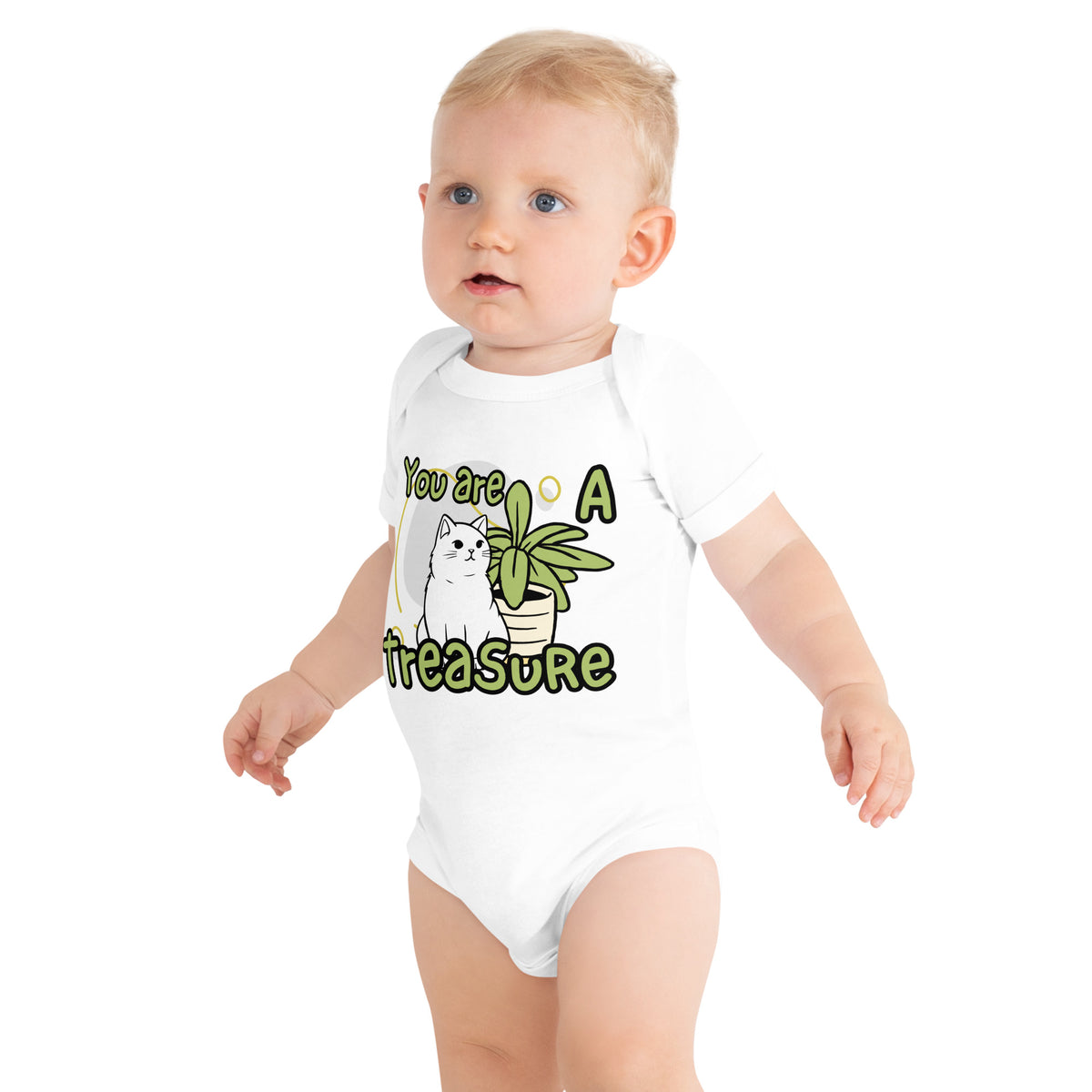 Adorable Cat and Plant Baby One-Piece - - Baby Short One Sleeve Piece