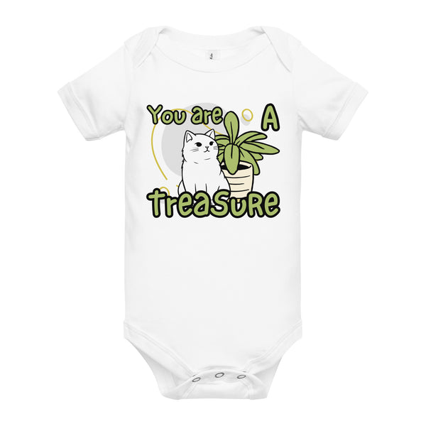 Adorable Cat and Plant Baby One-Piece - - Baby Short One Sleeve Piece