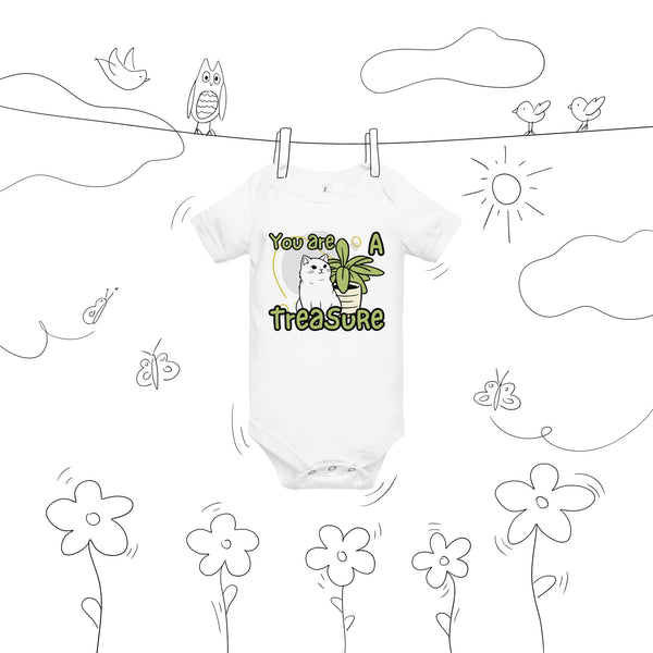 Adorable Cat and Plant Baby One-Piece - - Baby Short One Sleeve Piece