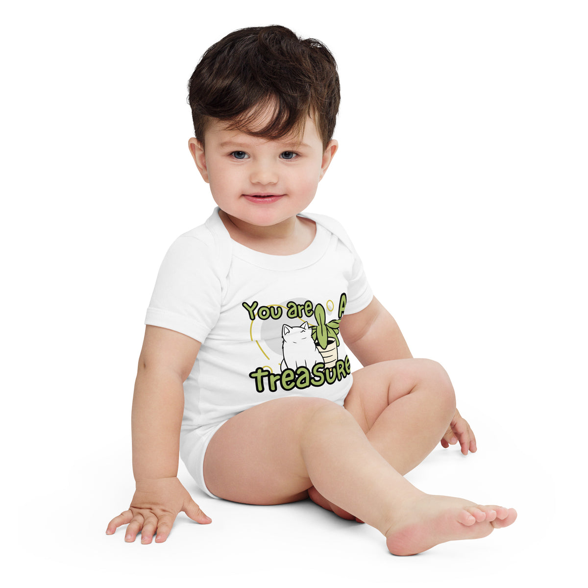 Adorable Cat and Plant Baby One-Piece - - Baby Short One Sleeve Piece