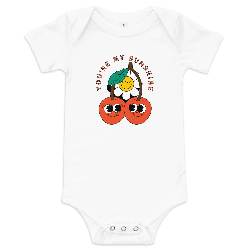 Sunshine Baby Gift - Cherries and Flower Onesie - - Baby Short One Sleeve Piece