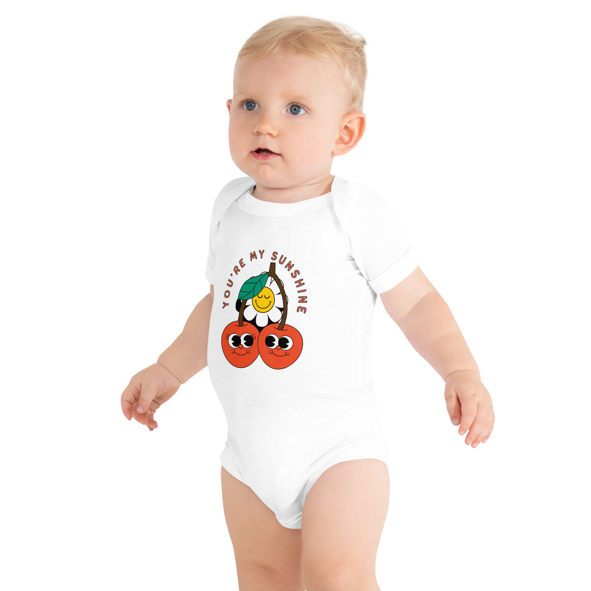 Sunshine Baby Gift - Cherries and Flower Onesie - White - Baby Short One Sleeve Piece