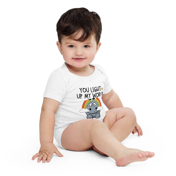 Baby Hippo Rainbow Bodysuit - Light Up Their World - White - Baby Short One Sleeve Piece