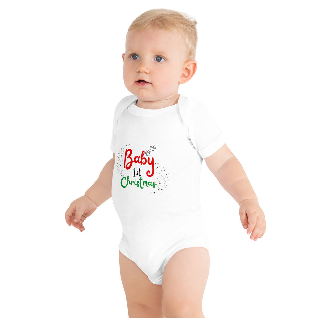 Paw Prints & Wishes - Christmas Onesie - White - Baby Short One Sleeve Piece