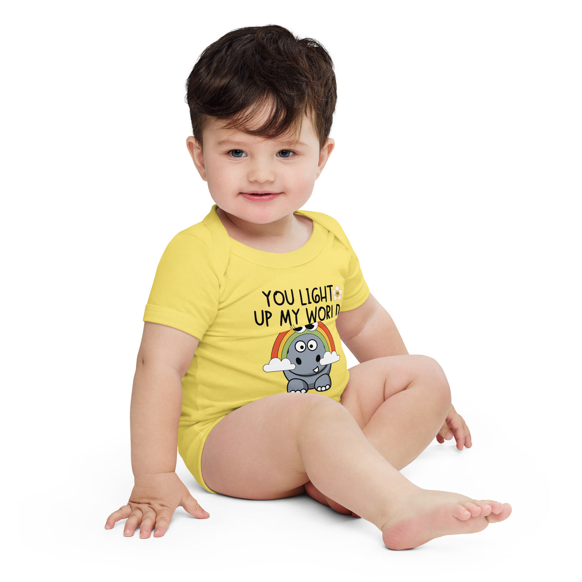 Baby Hippo Rainbow Bodysuit - Light Up Their World - Yellow - Baby Short One Sleeve Piece