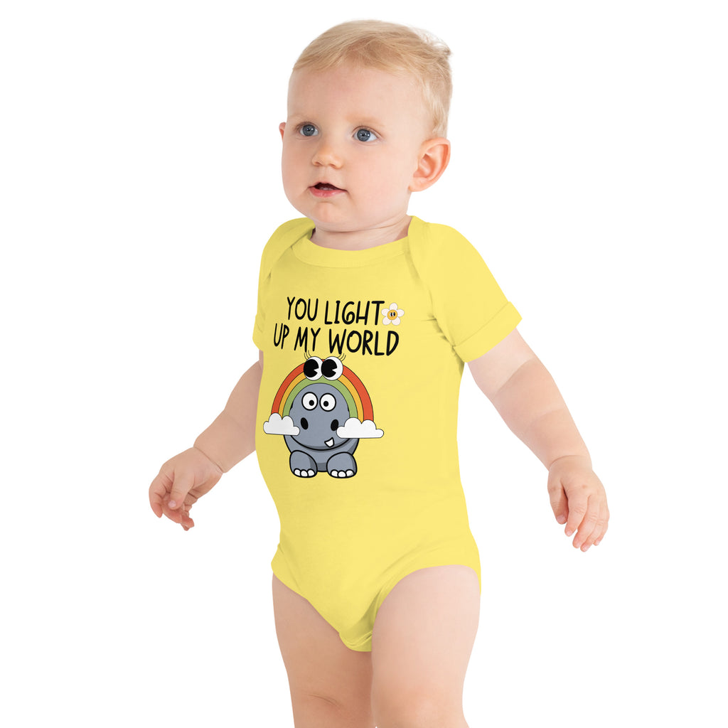 Baby Hippo Rainbow Bodysuit - Light Up Their World - - Baby Short One Sleeve Piece