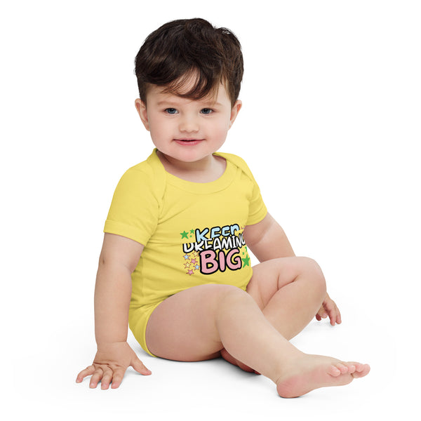 Keep Dreaming Big - Motivational Baby Bodysuit - Yellow - Baby Short One Sleeve Piece