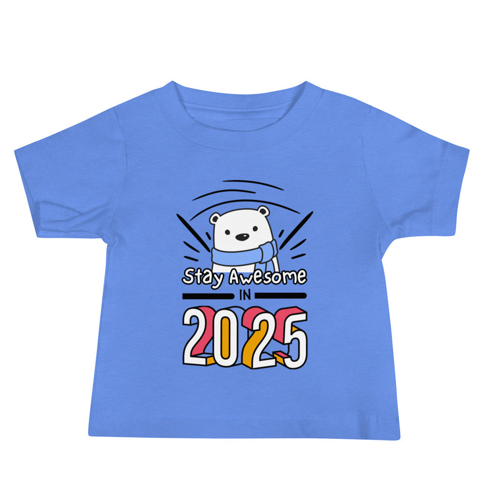 Stay Awesome in 2025 - Polar Bear Kids’ Tee - Heather Columbia Blue - Baby Jersey Short Sleeve Tee