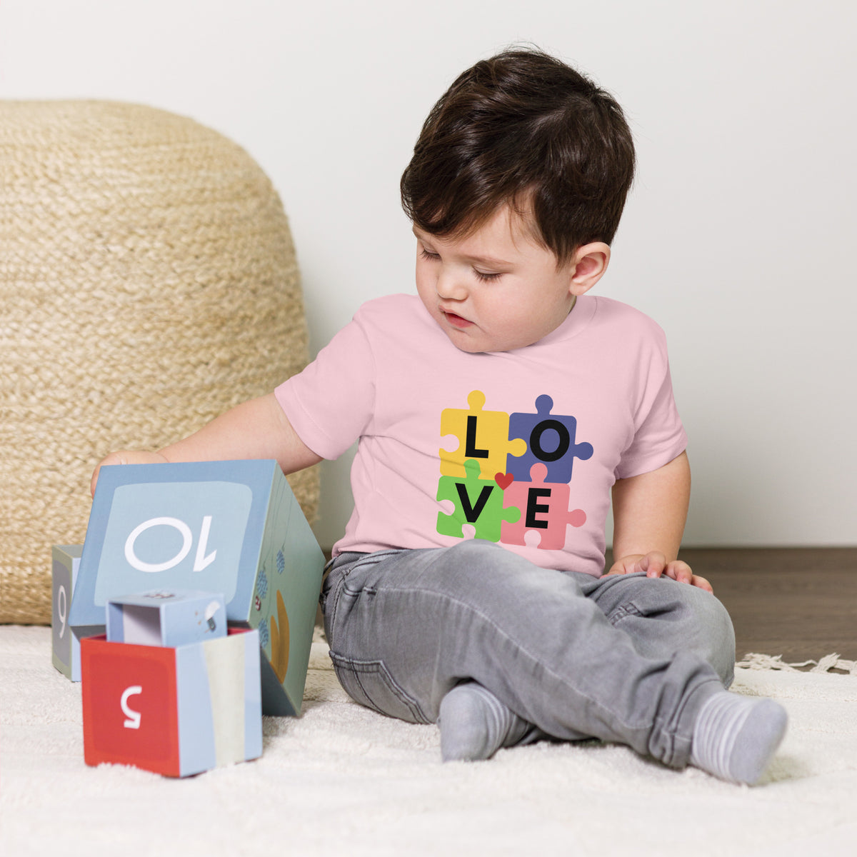 Love in Puzzle Pieces Tee - Pink - Baby Jersey Short Sleeve Tee