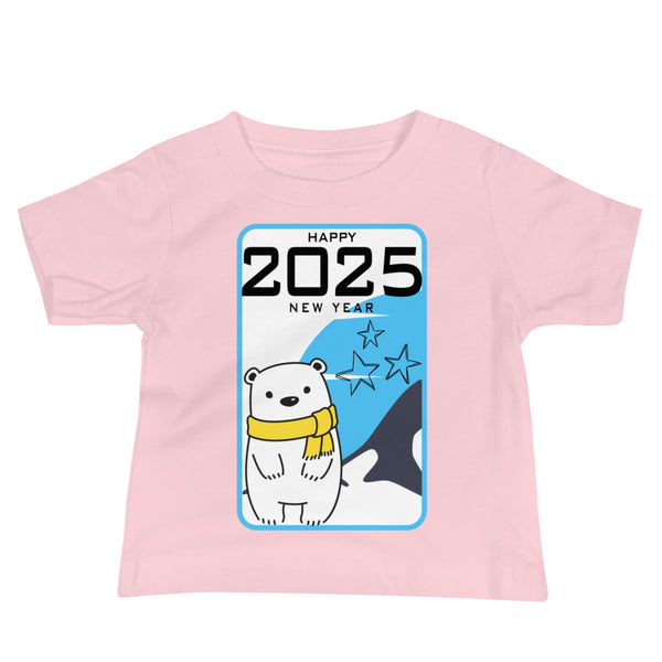 Polar Bear Wishes for 2025 - Kids New Year Tee - Pink - Baby Jersey Short Sleeve Tee