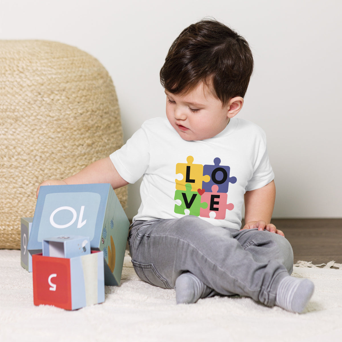 Love in Puzzle Pieces Tee - White - Baby Jersey Short Sleeve Tee