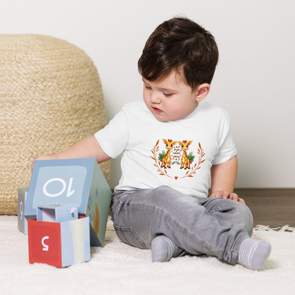 Happy Giraffe Friends - 'Play Laugh Grow' Baby Tee - White - Baby Jersey Short Sleeve Tee