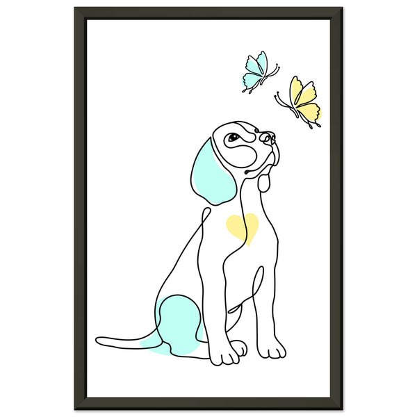 Whimsical Paws - Puppy Line Art with Soft Pastels - 28x43 cm XL (11x17″) - Metal Framed Posters