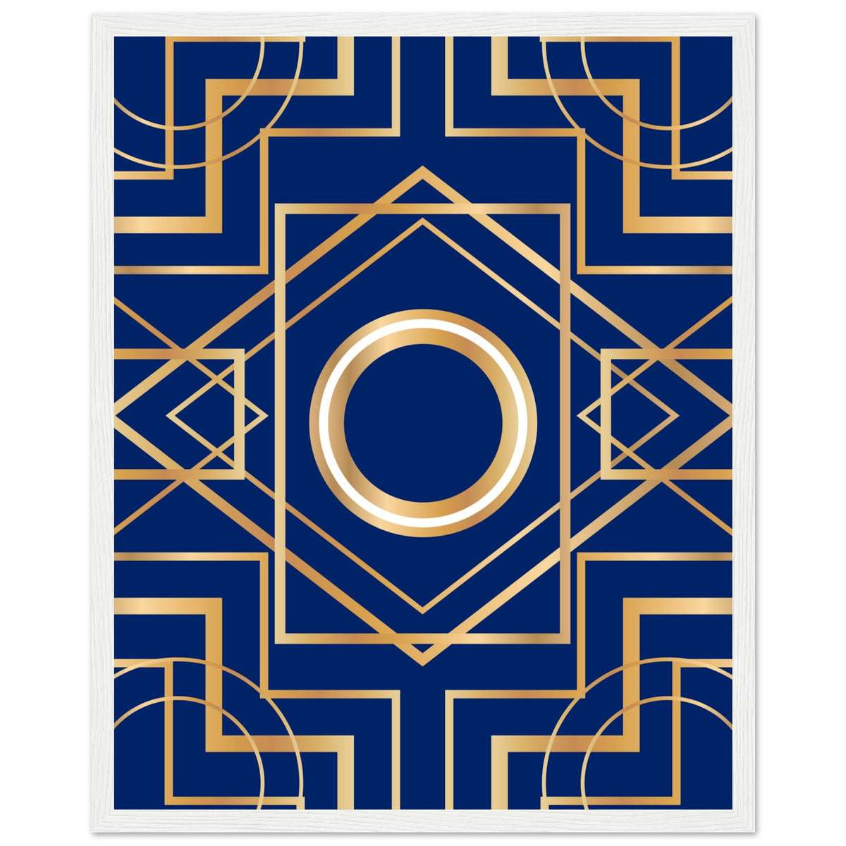 Art Deco Elegance - Blue & Gold Geometric Framed Print - 40x50 cm 16x20″ White frame - Wooden Framed Posters