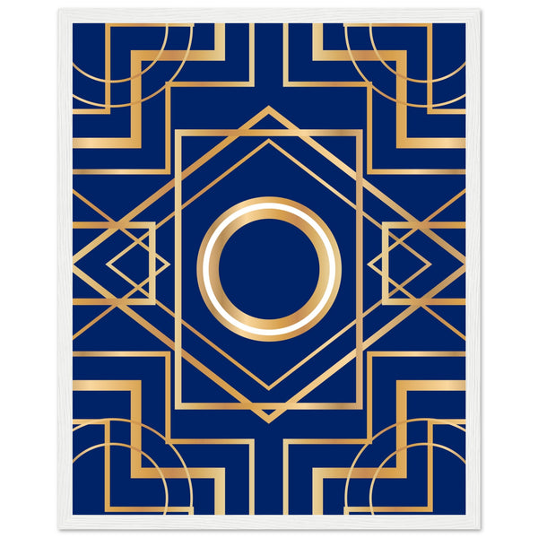 Art Deco Elegance - Blue & Gold Geometric Framed Print - 40x50 cm 16x20″ White frame - Wooden Framed Posters