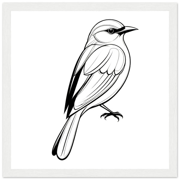 Serenity in Lines - Framed Bird Poster - 30x30 cm 12x12″ White frame - Framed Posters