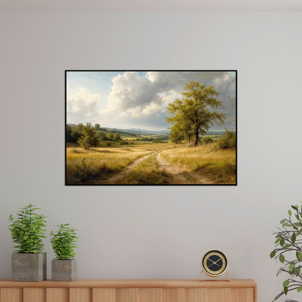 Golden Pathway - Wooden and Metal Framed Poster - Gold Metal Glossy Photo - Framed Posters