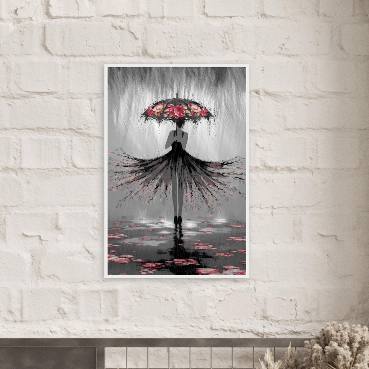 Whispers of the Rain - Woman with Umbrella Art - - Framed Posters