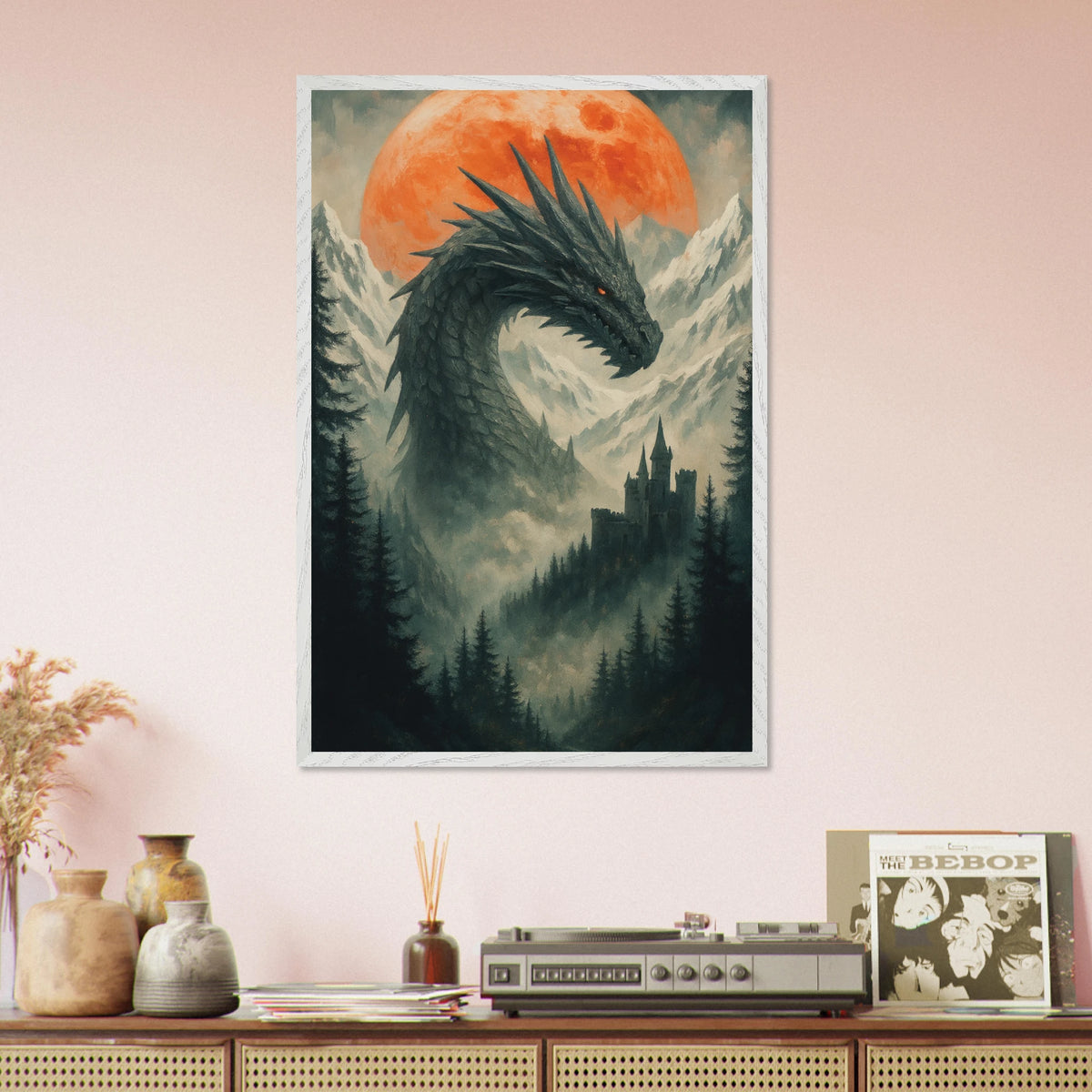 Blood Moon Dragon – Wooden Framed Poster Gift - - Wooden Framed Posters