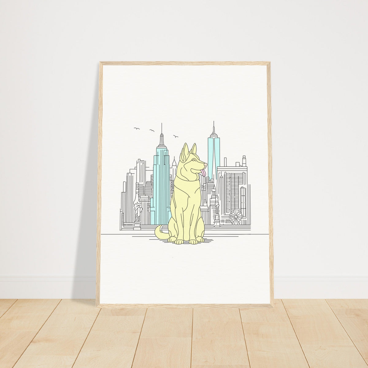 Urban Companion - Dog and Cityscape Art - 50x70 cm 20x28″ Wood frame - Wooden Framed Posters