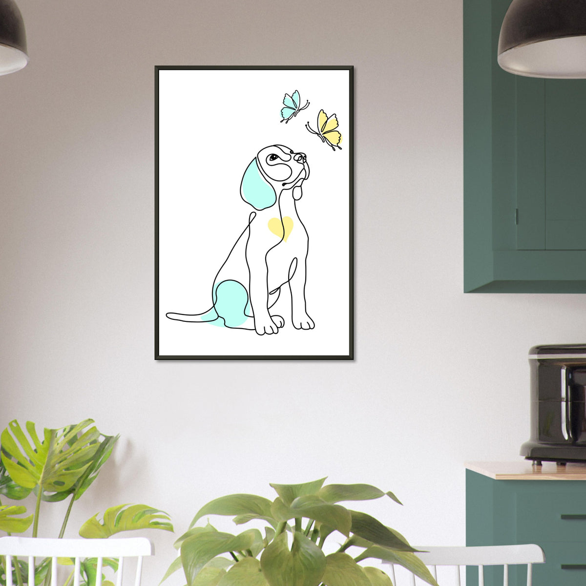 Whimsical Paws - Puppy Line Art with Soft Pastels - - Metal Framed Posters