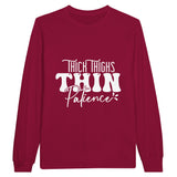 Patience in Bold Print - Thick Thighs, Thin Design - Cardinal Red - Sweatshirt