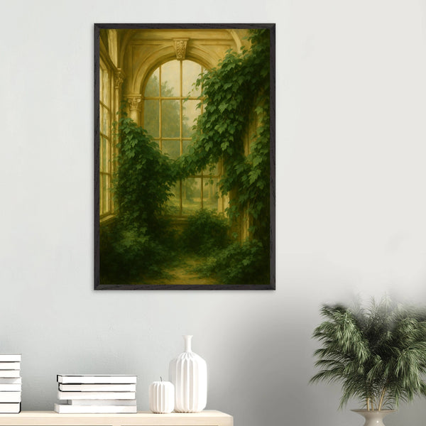 Ivy-Covered Window Wooden Framed Poster for Gifting - Black frame - Wooden Framed Posters