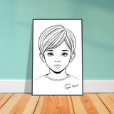 Innocence in Line Art - Framed Portrait of Childhood - - Framed Posters