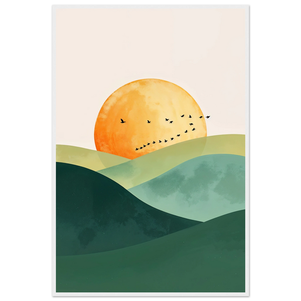 Wooden Framed Poster – Golden Sunset for Gifting Joy - - Wooden Framed Posters