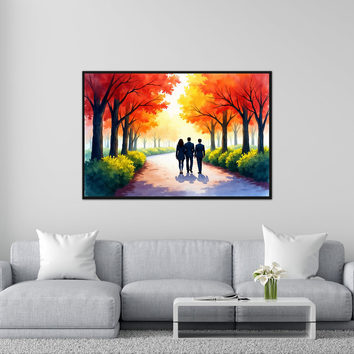 Walking Through Autumn's Glow - 24x36 - Framed Posters