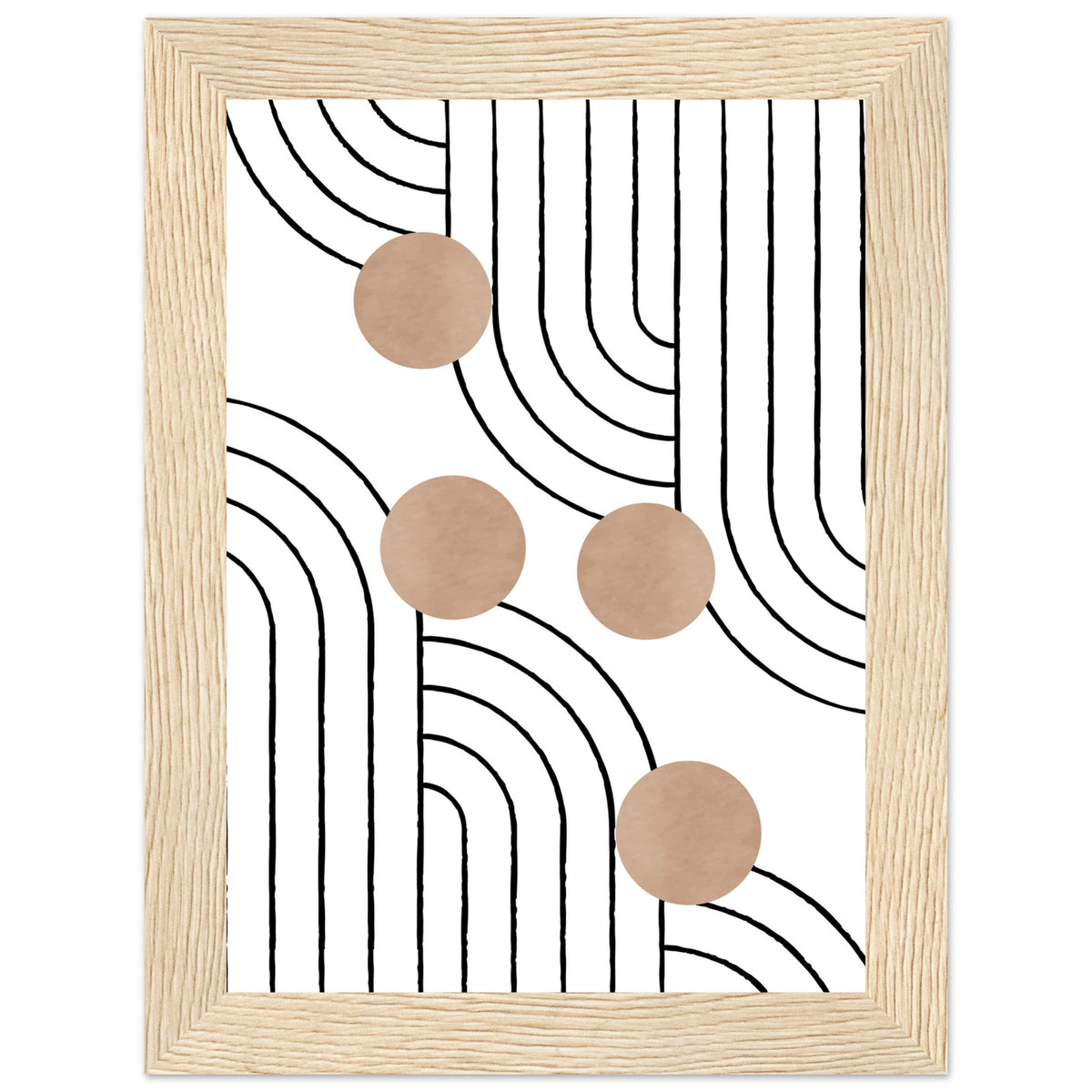 Timeless Elegance - Abstract Line Art with Natural Tones - 13x18 cm 5x7″ Wood frame - Wooden Framed Posters