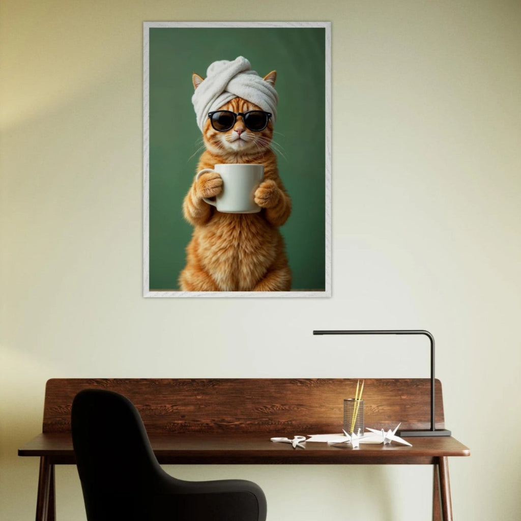 Sassy Cat Poster Gift – Spa Day in a Wooden Frame - White frame - Wooden Framed Posters