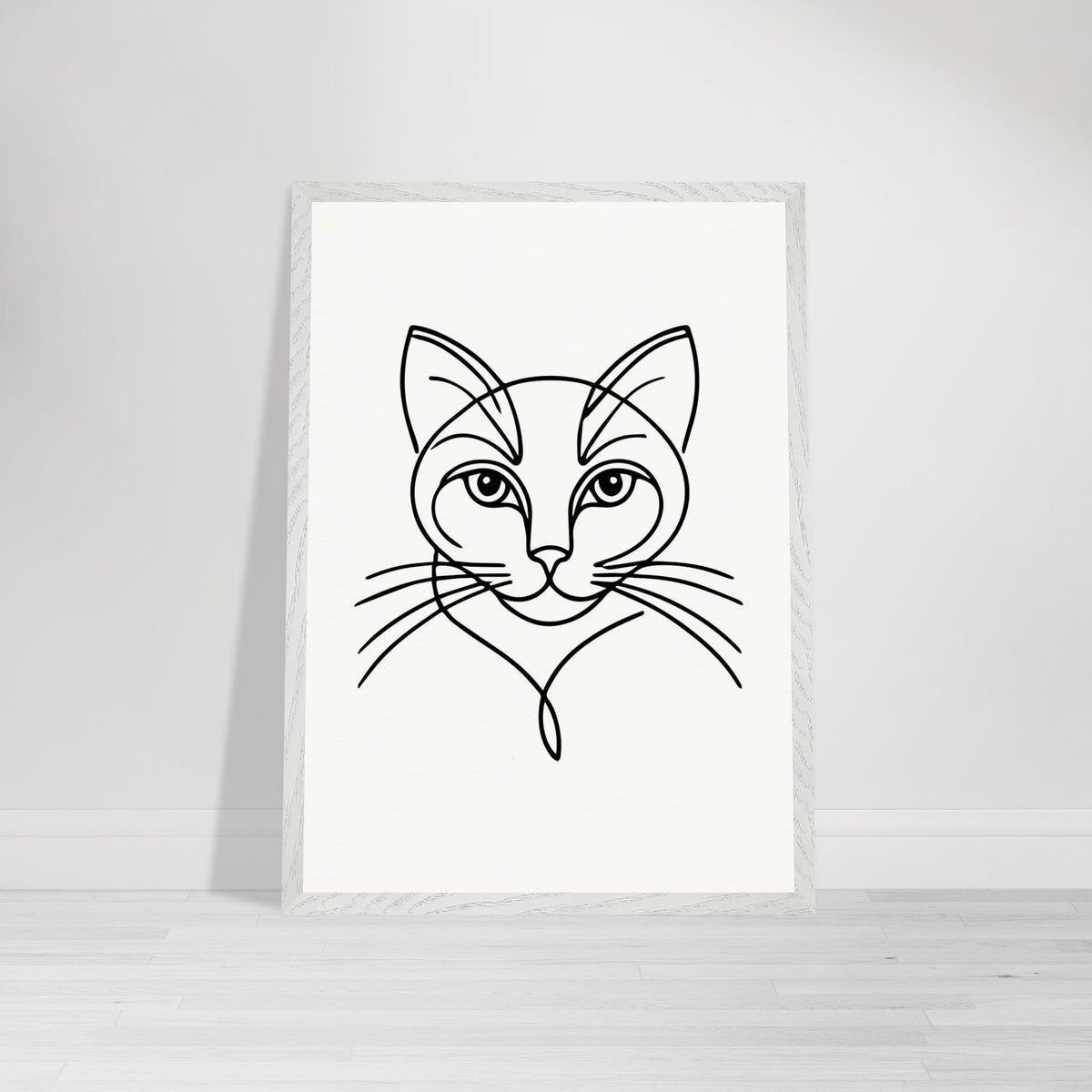 Timeless Cat Line Art - Natural Wood Framed Elegance - 50x70 cm 20x28″ White frame - Wooden Framed Posters