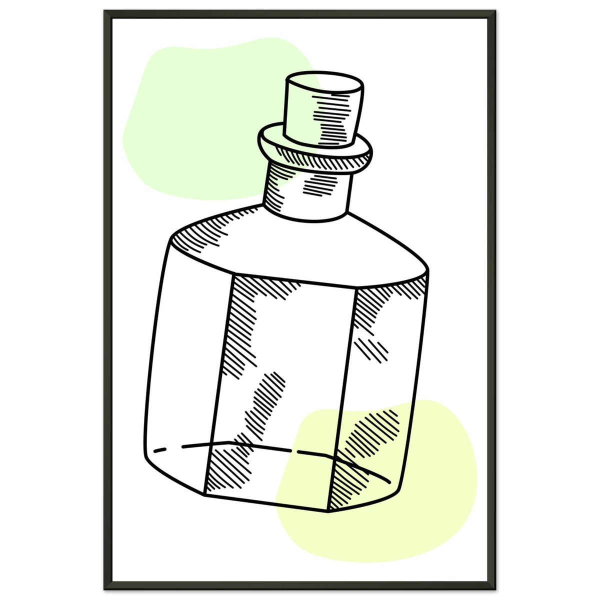 Vintage Charm - Line Art Bottle with Pastel Accents - 60x90 cm 24x36″ - Metal Framed Posters