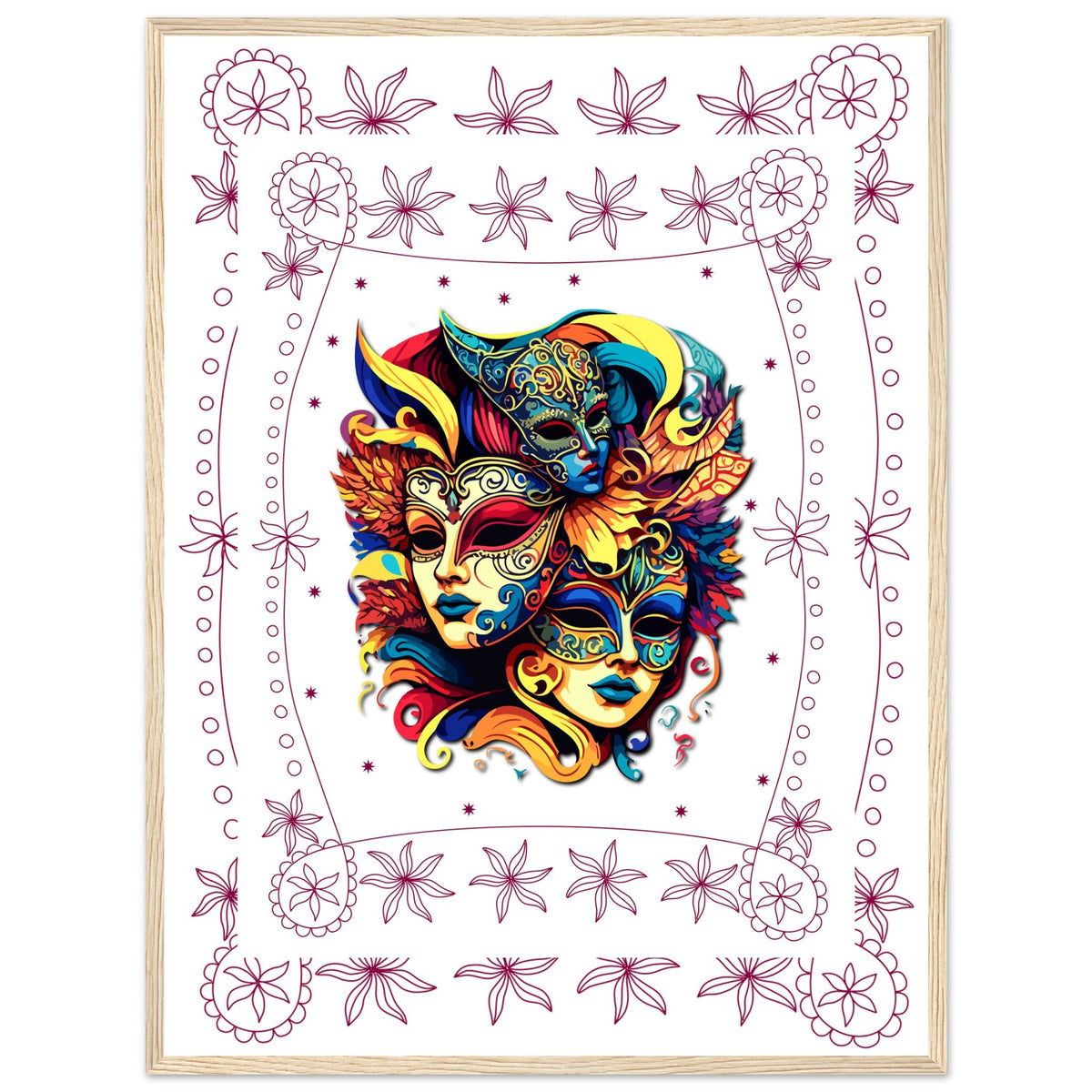 Colorful Mask Trio - Luxury Framed Print - 60x80 cm 24x32″ Wood frame - Wooden Framed Posters