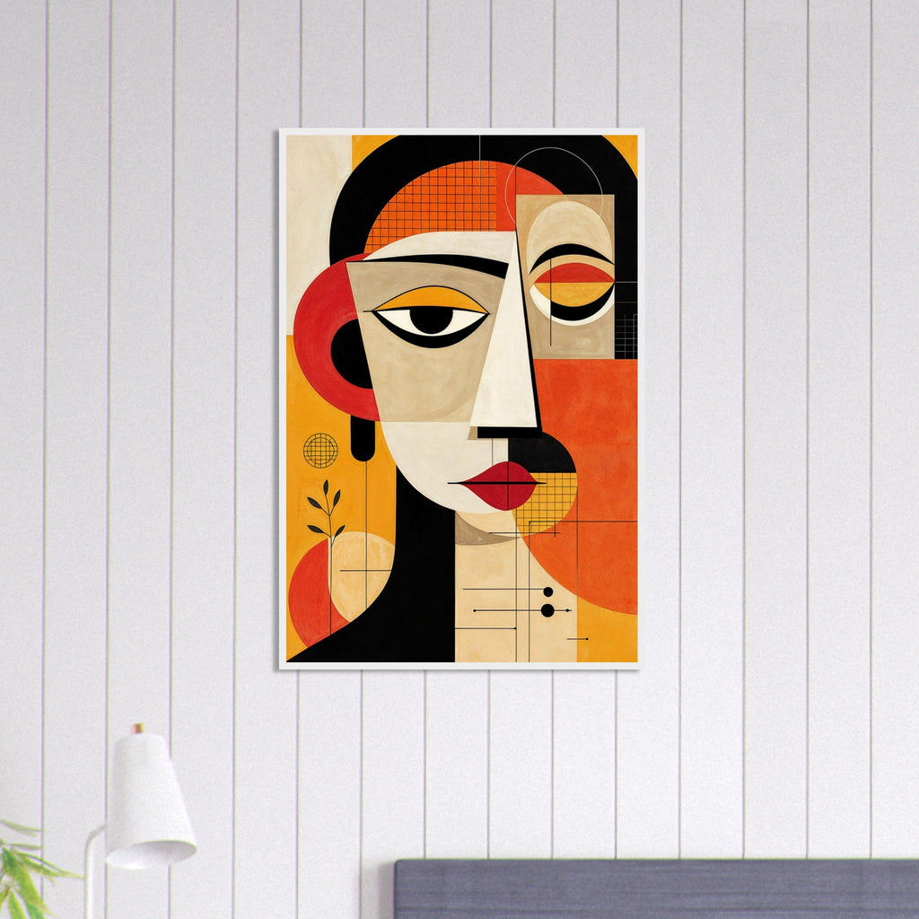 Warm Tones Geometric Portrait Wall Decor - White frame 60x90 cm 24x36″ - Wooden Framed Posters