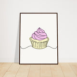 Cupcake Delight - Minimalist Pink Frosting Art - 60x80 cm 24x32″ Dark wood frame - Wooden Framed Posters