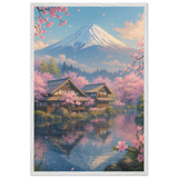 Cherry Blossoms & Mountains Wooden Framed Poster - - Wooden Framed Posters