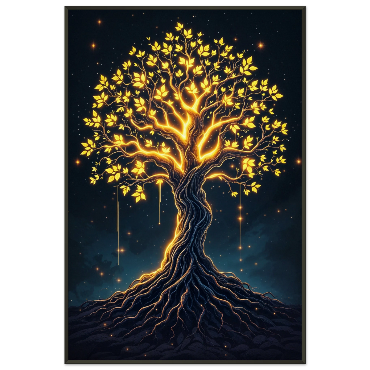Golden Lumina - Mystical Tree Framed Poster - - Metal Framed Posters